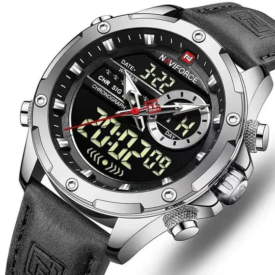 NAVIFORCE NF9208 Relógio Para Homens Com Display Duplo De Marca De Luxo casual Esportivo Cronógrafo Alarme Pulseira De C