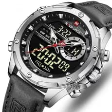 NAVIFORCE NF9208 Relógio Para Homens Com Display Duplo De Marca De Luxo casual Esportivo Cronógrafo Alarme Pulseira De C