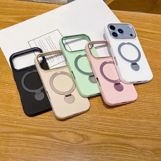 Capa De Silicone Líquido Com Suporte De Metal Magnético Para iPhone 16 17 Pro Max Air 16 Plus 16e 17e Forro De Microfibr