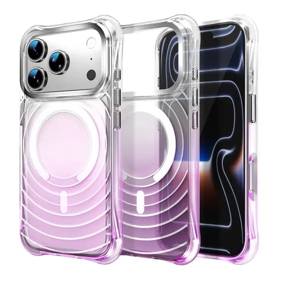Gradiente Cor Ondulação Pele Caso De Telefone Para iPhone 17 14 15 16 Plus 12 13 Pro Max Airbag Anti-Choque Carregamento