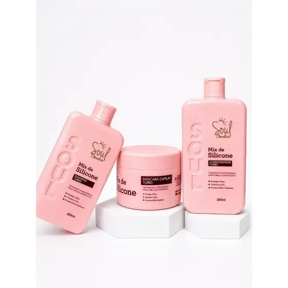 Kit Capilar Mix De SiliconeTurbo Soul Cosmeticos 3 Itens Shampoo Condicionador E Mascara Capilar Cuidado