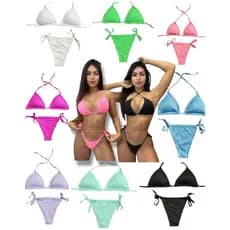 Biquini  Conjunto Tecido Canelado Com Bojo Bikini Varias Cores Verão Tendencia Do Ano