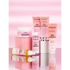 Kit Poran Cuidados com Corpo e Rosto Sabonete Hidratante Esfoliante Óleo Rosa Mosqueta Porán