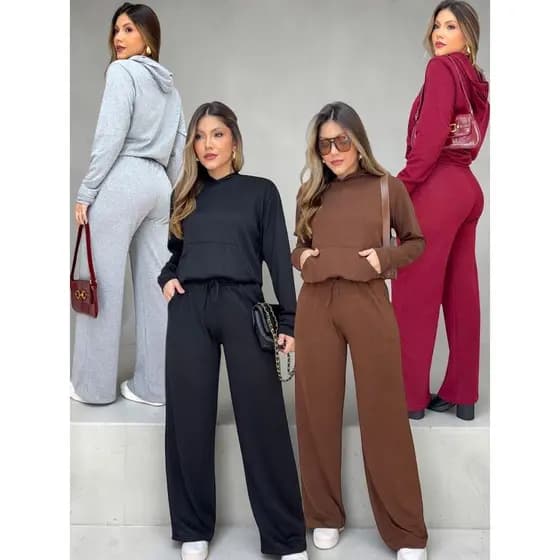 Conjunto Lanzinha Canguru Agasalho Moda Feminina Outono Inverno Despojado Festa Elegante Dia Dia