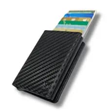 Carteira Masculina Preto Porta Cartão Antifurto Slim Feminina Rfid Couro PU Fibra Exclusive Tuatara