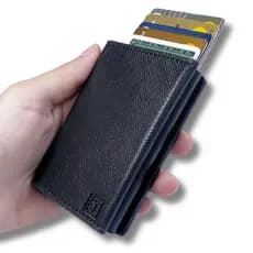 Carteira Masculina Preto Porta Cartão Antifurto Slim Feminina Rfid Couro PU Fibra Exclusive Ravena