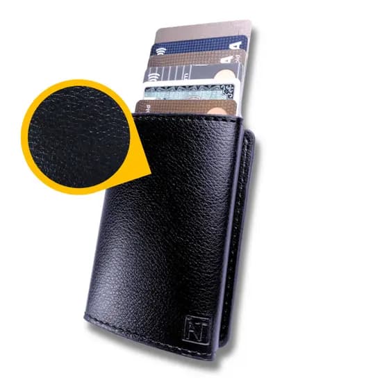 Carteira Masculina Preto Porta Cartão Antifurto Feminina Rfid Couro PU Fibra Exclusive FINE LEATHER