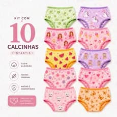 Kit 10 Calcinhas Infantil 100% Algodão Fio 32 Hipoalergênicas Linha Exclusiva pele sensível