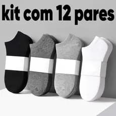 kit12pares meia soquete cano curto masculina feminina preta algodao