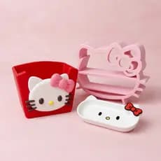 Kit Organizador Porta Trecos Mini Prateleira Hello Kitty 3 Pecas Para Mesa Quarto Decoração Infantil  Escritorio meninas