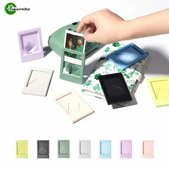 Mini Ins Style Candy De 3 Polegadas Moldura Fotográfica Polaroid Cor Clássica Desktop Fotos Stand Mesa Decoração Filme Fotográfico Cartão De Ídolos Porta-Objetos Vertical Home Decor