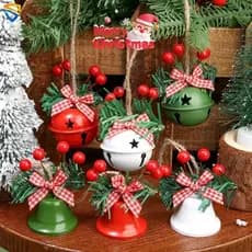 3 Pçs/Set Baga Artificial Arco Sino Ornamento Natal Ferro Pendurado Decoração Pingente Árvore De Festival Festa Azevinho Berry Conjuntos
