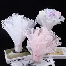 4M Requintado Fio De Pérola Buquê De Flores Papel De Embrulho DIY Malha Onda Renda Floral Embalagem De Presente Para Fes