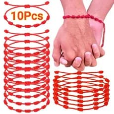 10Pcs Pulseira De Sete Nós Ajustáveis À Mão Corda Vermelha Lucky Casal Simples Personalizada Acessórios De Jóias