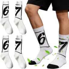 4-1Pairs 67 Number Print Mid-Tube Socks – Para Homens E Mulheres Meias De Cano Médio Macias , Respiráveis Esportivas Est