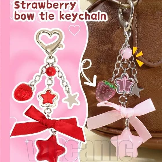 1/2/3 Unidades Chaveiro Com Laço De Morango Y2K-Corrente De Telefone Estrela Fofa-Chaveiros Miçangas Doces-Decoração De
