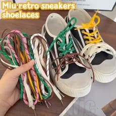 2 Pares De Cadarços Miu Coloridos Vintage-Lona De Tênis , Sapato Plano-Cordão Elástico-Compostos De Couro De Algodão-Mod