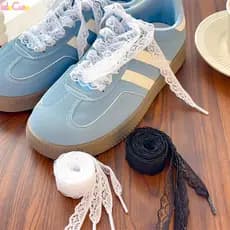5 Pares De Cadarços Ocos De Renda-Tênis De Lona Acessórios DIY-Cordão Elástico-Elegante , Coreano , Doce-Preto Branco De
