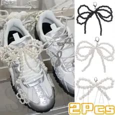 2Pcs Fivelas De Sapato Com Laço De Pérola-Para Tênis , Sapatos De Couro-Corrente Dupla Camada-Estilo INS Coreano , Moda , Feito À Mão-Acessórios Decoração De Bricolagem