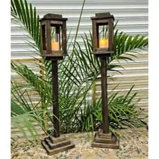 Par de Postes Decorativos em Madeira Rústica | Artesanal 70 cm para Natal e Eventos