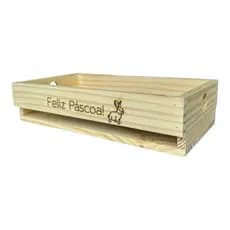 Caixote de Madeira “Feliz Páscoa” 29x16x7 cm | Caixa Decorativa Artesanal com Gravação a Laser