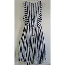 Vestido (Listras)/Midi Listrado Algodão com Botões na Frente/ Vestido Casual Listras Verticais/ Vestido Preto e Branco