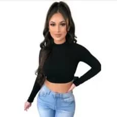 Cropped Blusinha Gola Alta Manga Longa em Suplex