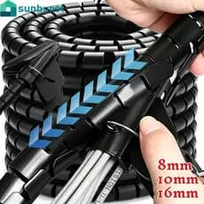 [Home] Tubo De Manga Para Gerenciamento De Cabos 4-1Pc 2M-Envoltório De Fio De Cabo Espiral-Com Braçadeira-Capa Organiza