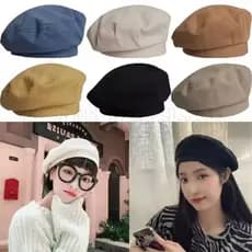 Boina Feminina De Algodão Coreano – Boné Xadrez Francês Vintage Chapéu Octogonal Preto Fino De Verão Feminino Japonês Br