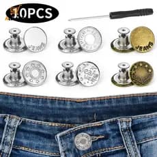 10 Pcs/Conjunto Prata Bronze Parafuso Metal Botões Para Calças De Roupa Jeans/Botão Removível Destacável Cintura Ajustável