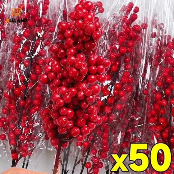 50/30/20/10Pcs Simulação De Natal Ramo De Bagas Vermelhas-Estame De Baga De Azevinho Artificial Enfeites De Guirlanda De Plantas Falsas-Árvore Decoração De Festa Em Casa