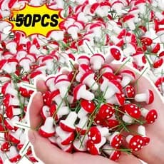 50 Pçs Mini Cogumelo Artificial-Espuma Vermelha Planta Brinquedo Casa Paisagem DIY Jardim Vaso Bonsai Decoração Adereços