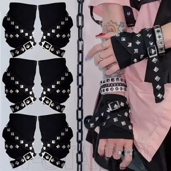 Luvas Estilo Punk Preto-Luva De Rebite De Metal Para Motocicleta-Curtas Unissex Sem Dedos De Música Rock De Cosplay Góti