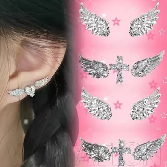 1/2/3 Conjunto De Brincos De Liga De Asa De Anjo Com Cruz – Presentes De Joias Da Moda Feminina Orelha De Cristal Brilha