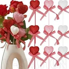 3/5 Unidades De Ramo De Coração Com Laço De Glitter Para Dia Dos Namorados-Acessórios De Buquê De Vaso Brilhante DIY-Bas