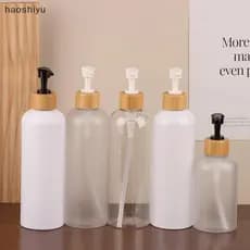 HAO 300/500ML Dispensador De Bomba De Bambu Banheiro PET Prato Sabão Garrafa Vazia Loção Recarregável Gel De Banho Líqui