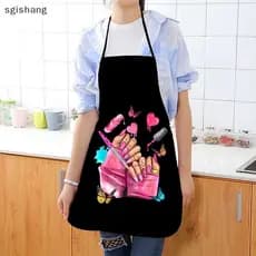 sg Esmalte Impressão Beleza Cozinha Feminino Avental Limpeza Doméstica Pinafore Salão De Casa Cozinhar Cozimento Manicur