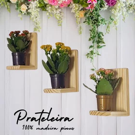 Kit  Mini Prateleiras - Suporte de Madeira Pinus para decoração
