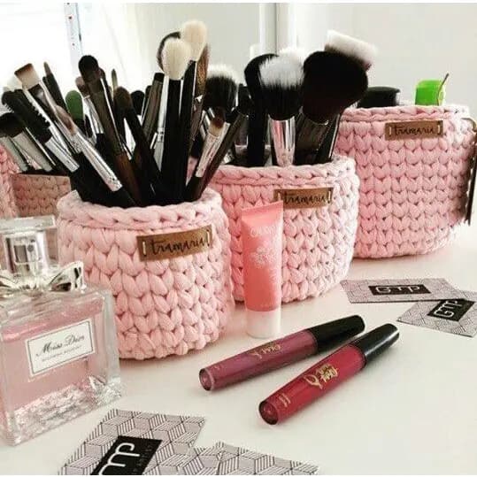cestinho organizador fio de malha kit 3 unidades