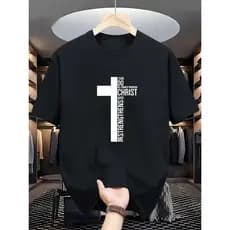 Camiseta Básica De Algodão Cristã Camiseta Evangélica Casual Com Cruz