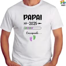 Camiseta Adulto PAPAI Carregando 2025 - Pezinhos VERDE E LILÁS - Loading Chá Revelação Camisa 2025