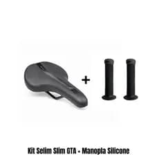 Kit Selim Slim GTA + Manopla Silicone 132mm Preta Conforto e Aderência BMX MTB Bicicleta Bike