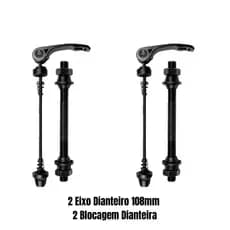 Kit Dois Eixo Dianteiro Furado + Blocagem Bike 3/8 100x108mm Preto Furado com Guarda-Pó Bicicleta Aço Reforçado