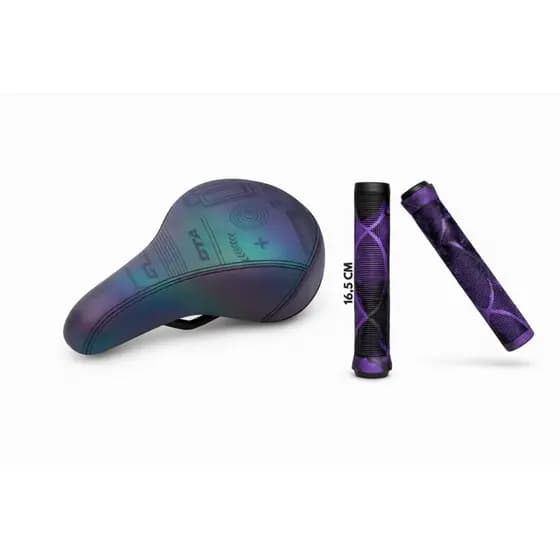 Kit Selim GTA Camaleão + Manopla Modelo Gios 165 mm Roxa Bike MTB Freeride BMX DIRT Jump Confortável