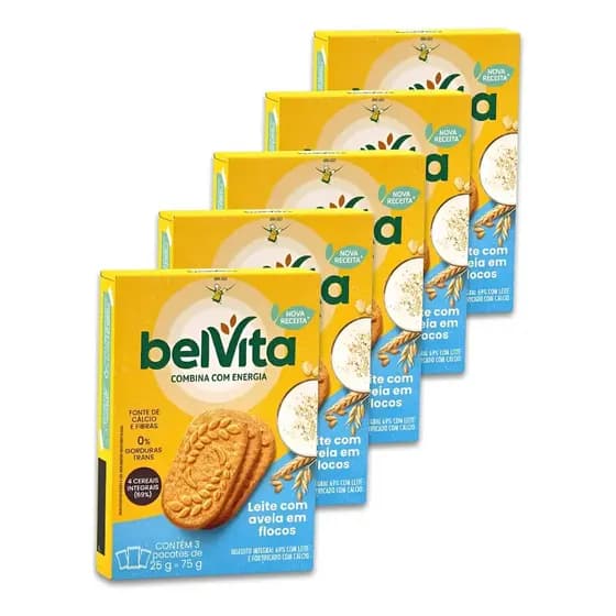 Biscoito Integral Belvita Leite E Aveia Kit 5 Caixas 75g