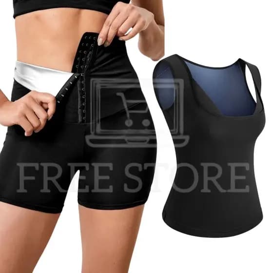 Kit Short + Regata Sauna Emagrecimento Body Shaper Queima Gordura Cinta Modelagem