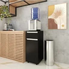 Suporte / Balcão Para Bebedouro Alaska - Porta + Gaveta Branco/Preto