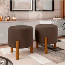 kit 2 puff banqueta decorativa para sala quarto escritório decoração com pés de madeira