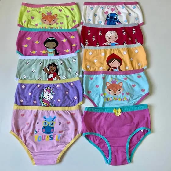Kit 5 Calcinha Infantil Algodão Menina Malha Premium Macia Alta Qualidade Sortidas