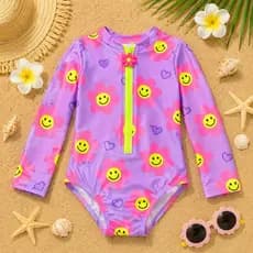 Maiô Infantil Menina UV50+ Manga Longa Praia Piscina Zíper Frontal